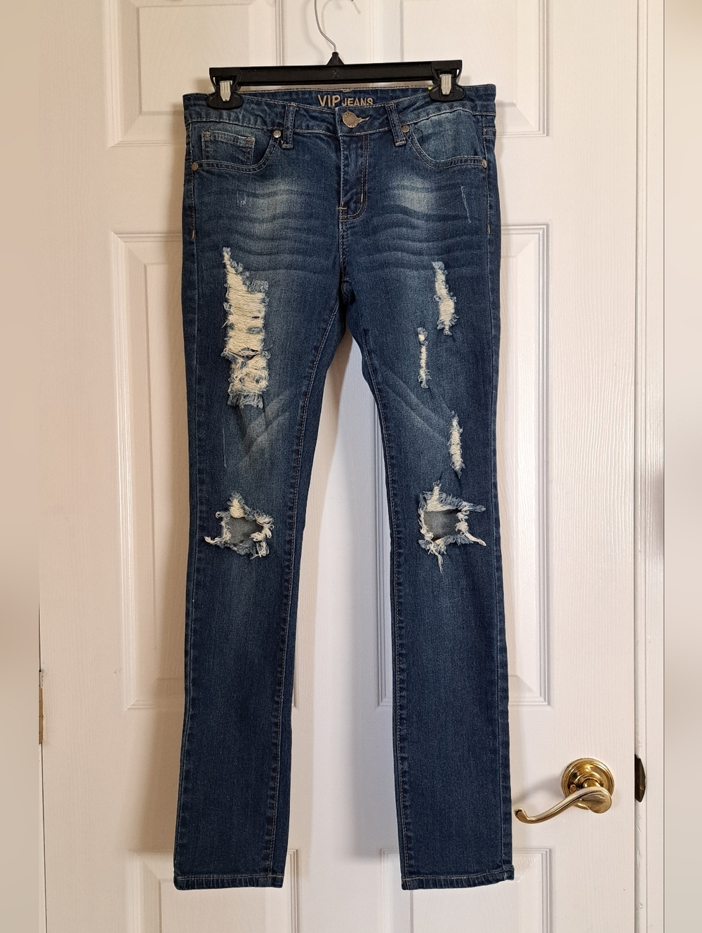 VIP Women's Distressed Slim Fit Jeans - Dark Blue